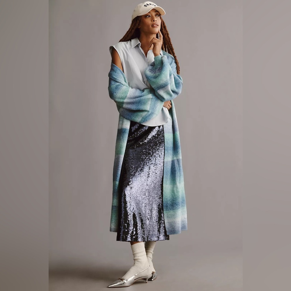 ✨sold✨ANTHROPOLOGIE Cozy Ombre Stripe Duster Sweater - Picture 1 of 7